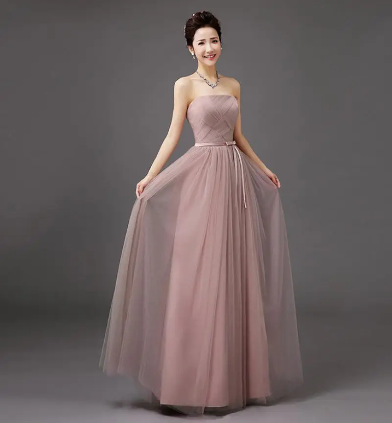 Vestido madrinha тюль без бретелек Шампанское серебристо серый Небесно голубой Румяна свет фиолетовые платья подружек невесты Длинные Дешевые - Цвет: blush
