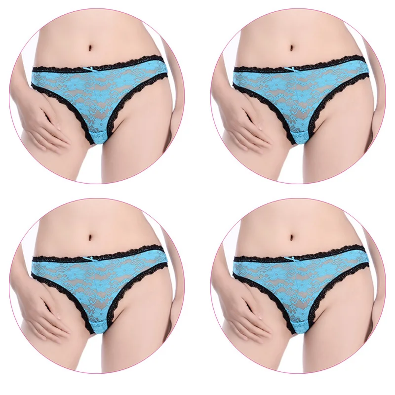 4Pcs-Blue 4 шт./компл. стринги женские кружевные стринги сексуальные стринги прозрачные женские трусики с хлопковой подкладкой женское нижнее белье - Цвет: 4Pcs-Blue