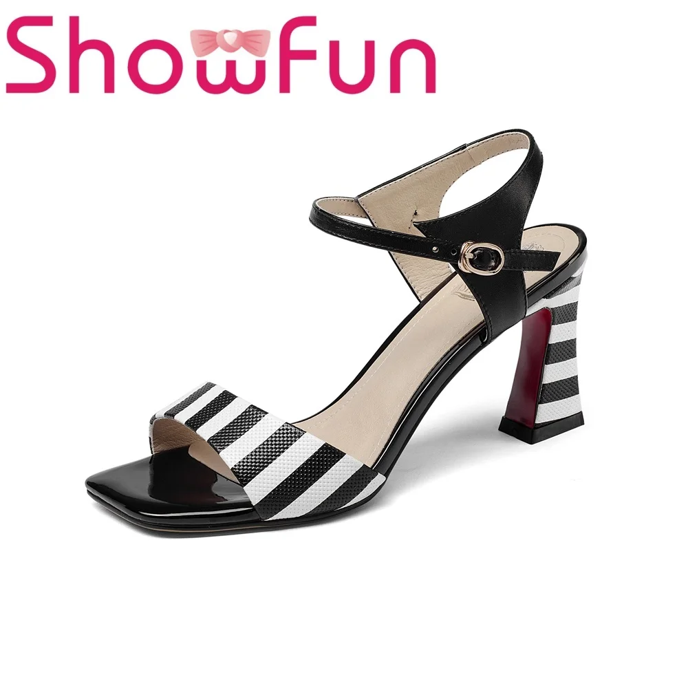 Showfun натуральная кожа женская обувь повседневная мода пряжки ремень в клеточку