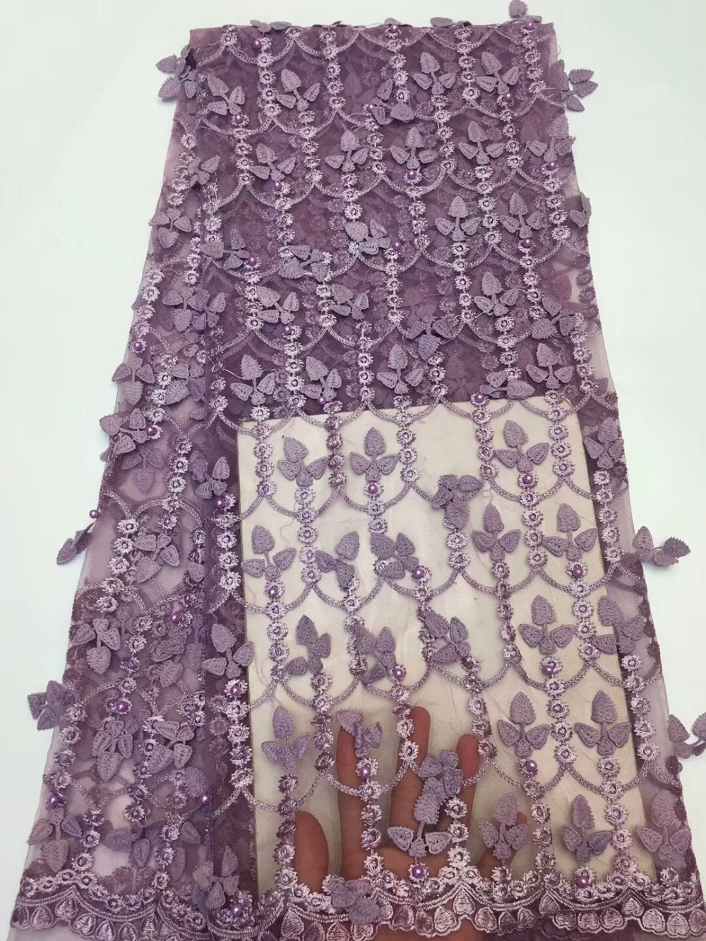 New Arrivals French Lace Fabrics Lilac 2018 African Tulle Fabric High Quality Heavy Polyester Beaded Material ffz115 | Дом и сад