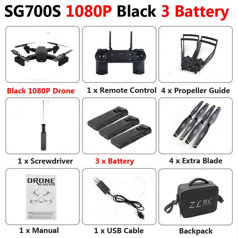 Black 1080P 3b Bag SG700-S Профессиональный складной Дрон с двойной камерой 1080P 720P 4K WiFi FPV широкоугольный оптический поток RC Квадрокоптер вертолет - Цвет: Black 1080P 3b Bag