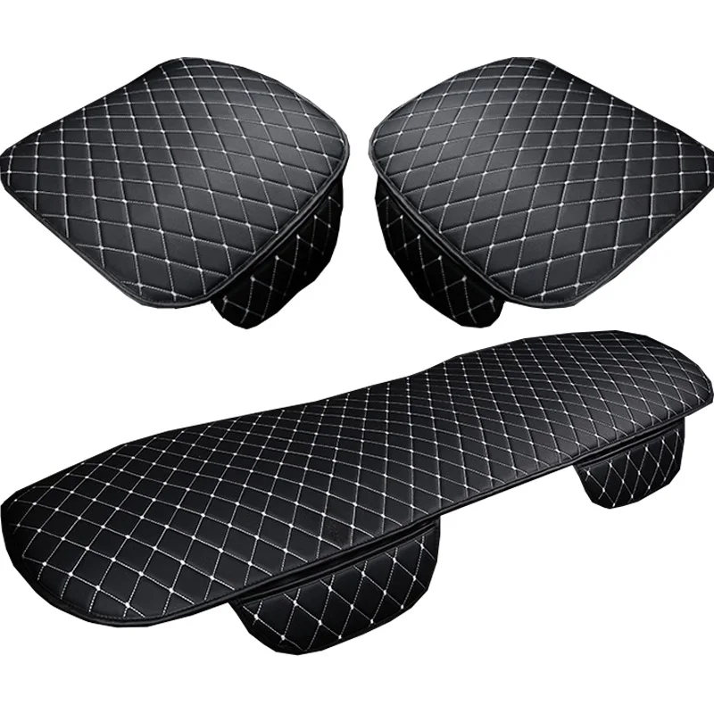 3Pcs White Line Seametal Чехол для автомобильного сиденья кожаный Универсальный передний задний чехол для сиденья четыре сезона автомобиль протектор подушки сиденья набор автомобиль-Стайлинг - Название цвета: 3Pcs White Line