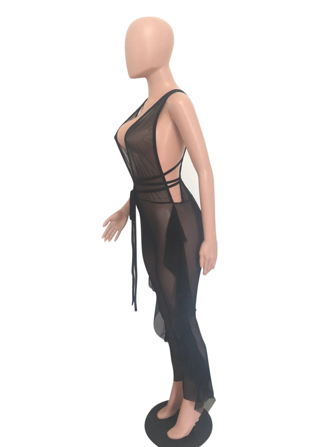 Hirigin Sexy Mesh Bikini Cover Up Women One Piece Jumpsuit New Bandage Solid Beach Outwear Suit Summer Ruffles Bathing Suit