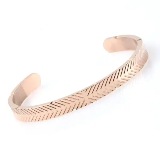 rose gold Хорошее качество, открытые браслеты из нержавеющей стали, очаровательный браслет на руку в полоску, мужские панк браслеты с буквами, титановые серебряные ювелирные изделия - Окраска металла: rose gold