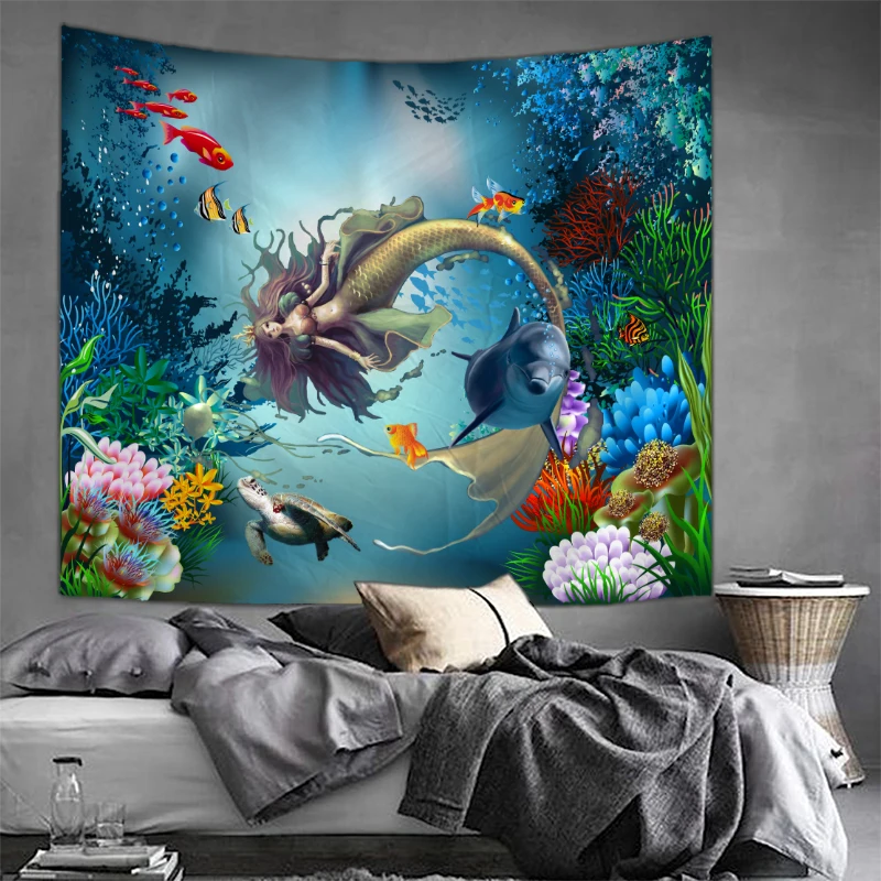 Гобелен Настенное подвесное постельное пляжное полотенце стол матерчатый Коврик для йоги украшение дома Русалка дизайн прямоугольник 150 см x 130 см