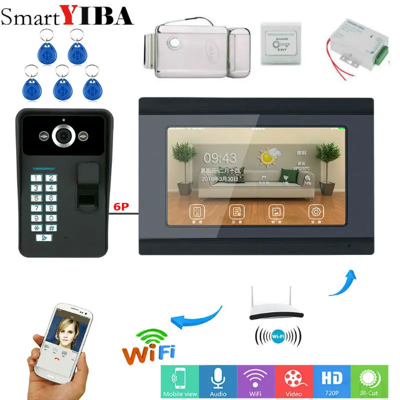 Проводной видеодомофон SmartYIBA 7 дюймов wi fi сканер отпечатков пальцев RFID пароль