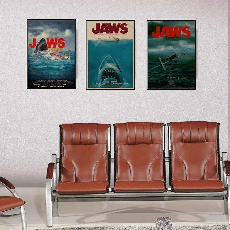

Jaws Shark Horror Film Movie Propaganda Vintage Retro Kraft Poster Decorative Sticker Home Bar Art
