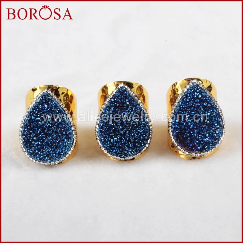Женское кольцо с кристаллами BOROSA Druzy Кристальное каплевидными стразы из циркония