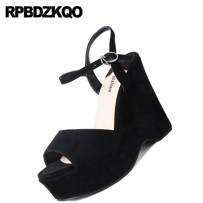 черный женщины на платформе замша роскошь Slingback высокий каблук дамы сандалии с
