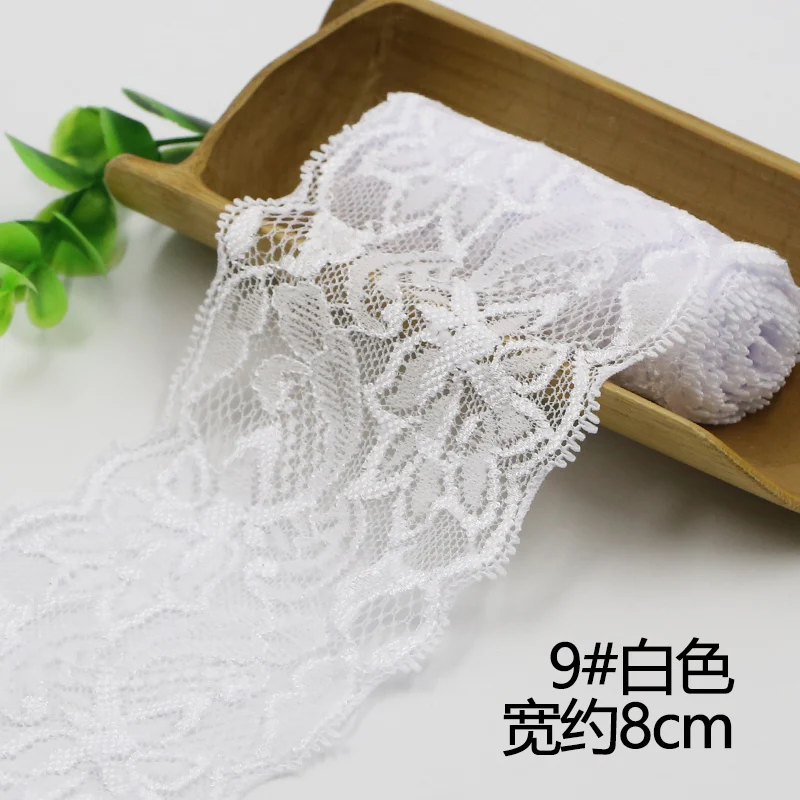 8 см мягкий эластичный спандекс кружево обрезка DIY Одежда платье нижнее белье ткань ручной работы материал белый черный кружевная лента - Color: White