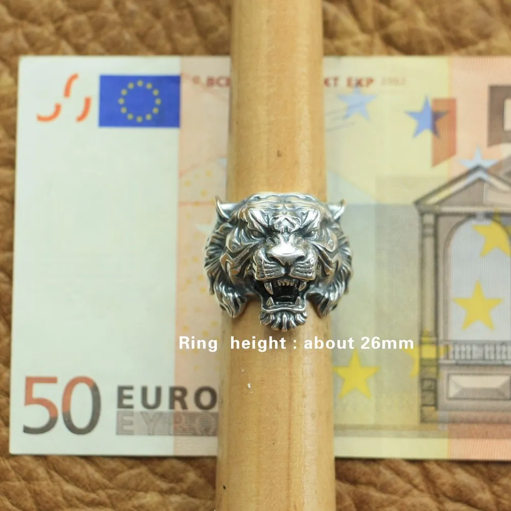 LINSION 925 пробы Серебряное кольцо с высокой детализацией с тигром мужское байкерское кольцо в стиле панк TA130 Размер США 7~ 15