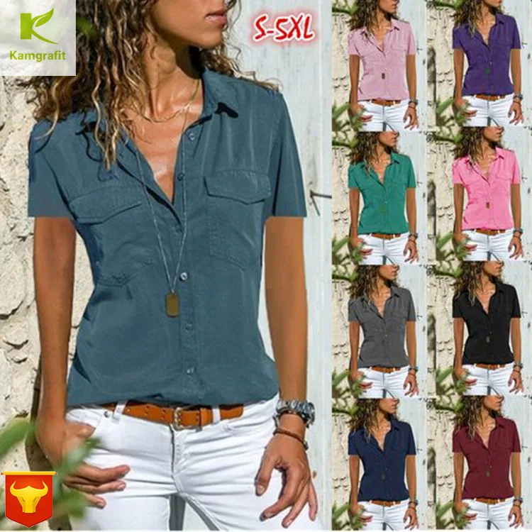 2020 лето осень новая женская рубашка с отложным воротником Рубашка С Коротким