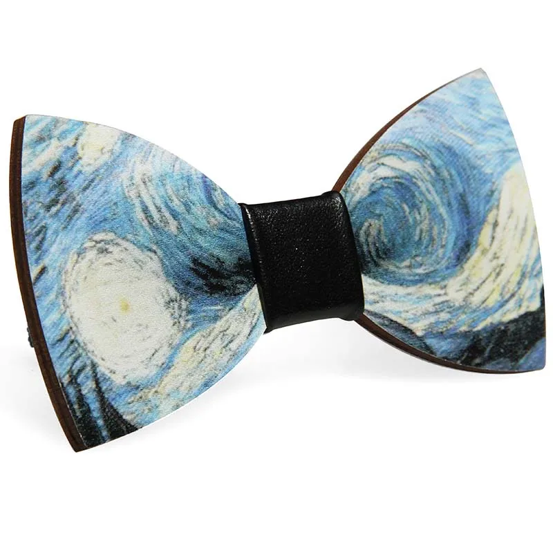 Модные Weastern деревянный с бантом для свадьбы красочные Bowties галстук звездное небо