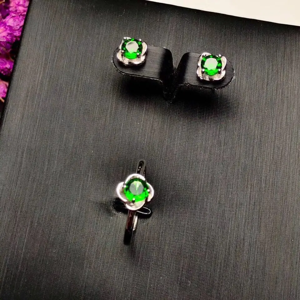 

Natural green diopside gem Natural gemstone ring S925 sterling silver trendy Elegant Stars geometry women party gift Jewelry