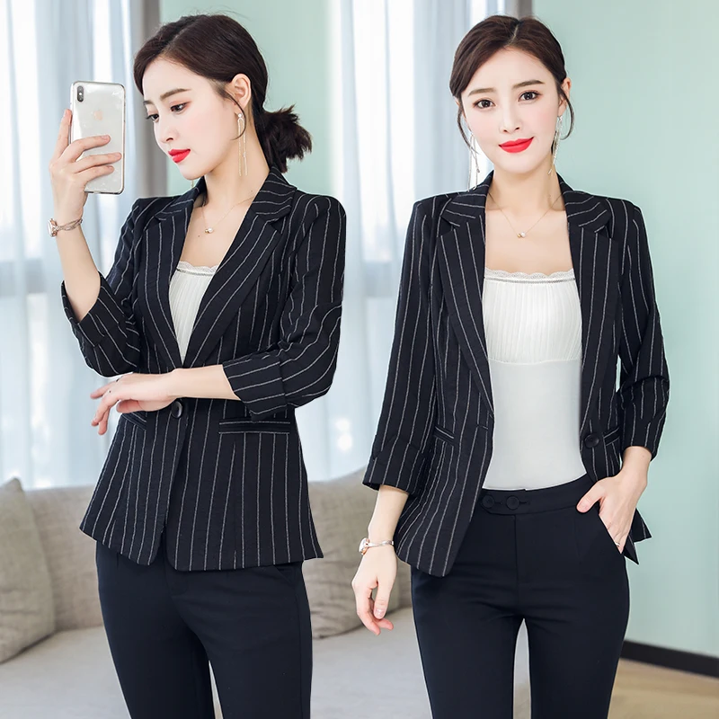 Spring summer jacket New women suit British female new retro a buckle stripes Blazers | Женская одежда