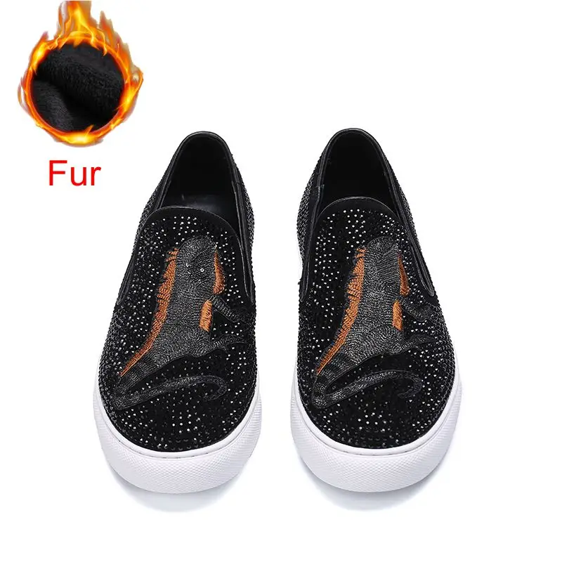 Г. дизайн, большие Size38-46, со стразами, животным узором жука, повседневная мужская обувь без застежки немецкая модная дизайнерская обувь - Цвет: Fur Lizard