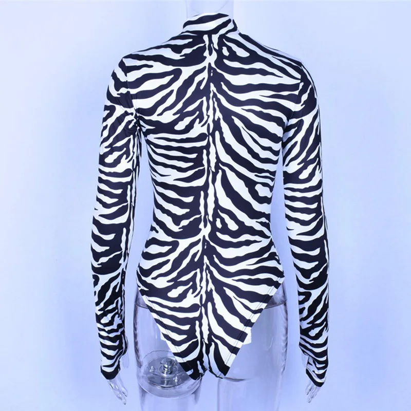 Forefair Zebra сексуальные боди Топы Осень Зима Новое поступление Водолазка с длинным рукавом животный принт Боди женские комбинезоны