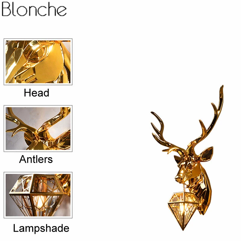 American Retro Gold Deer Wall Lamp Antlers Light Fixtures Living Room Bedroom Bedside Led Sconce Home Decor Luminaire | Освещение