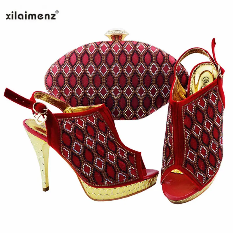 

Red Color Italian Matching Shoes and Bags Nigerian In Lady Shoes and Bags for Women African Shoes and Bag Sets Wedding