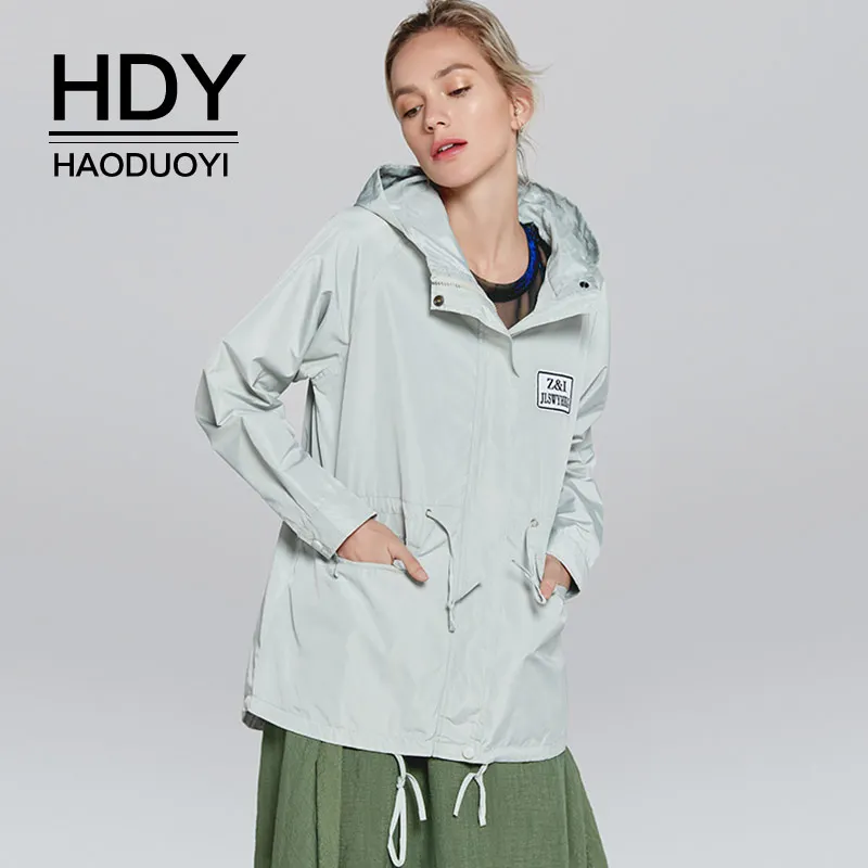 HDY Haoduoyi Женский Тренч Осеннее короткое стильное свободное повседневное пальто с