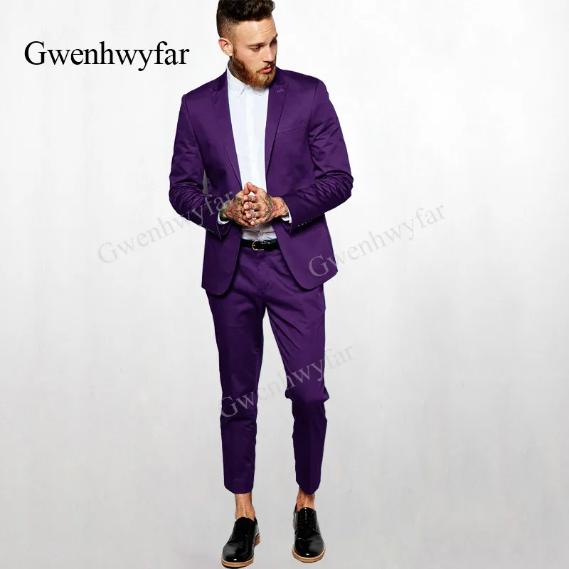 Gwinhwyfar ацетатный Шелковый Блестящий Блейзер брюки костюмы для мужчин фиолетовые