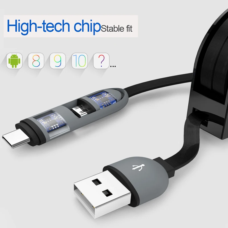 OATSBASF 2 в 1 Тип C/Micro USB кабель для передачи данных samsung s9 plus xiaomi 6x huawei p20 lite c выдвижной