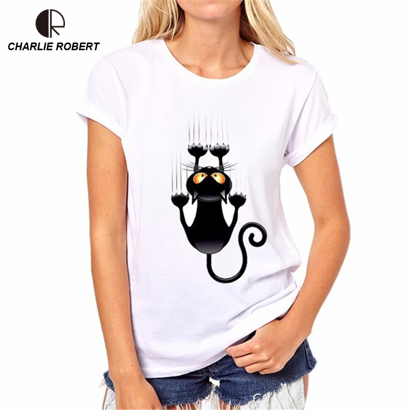 CR Naughty Black Cat 3D футболка размер XS ~ 4XL Женская милая рубашка Хорошее качество