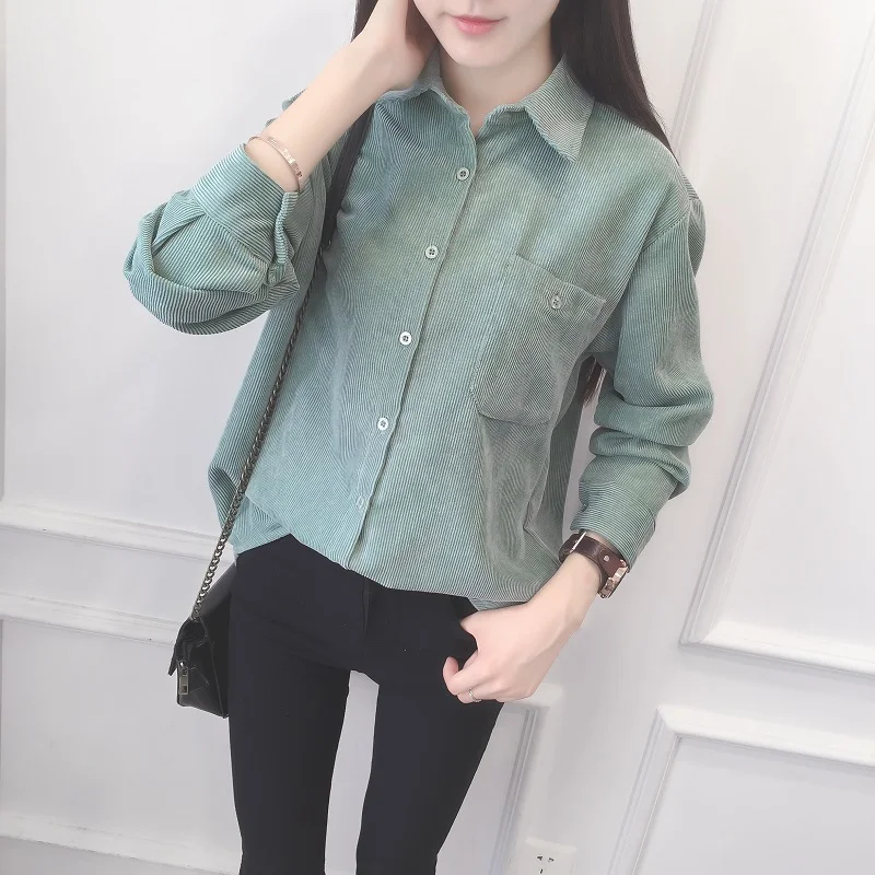 Женская Длинная свободная рубашка теплая Вельветовая в Корейском стиле с