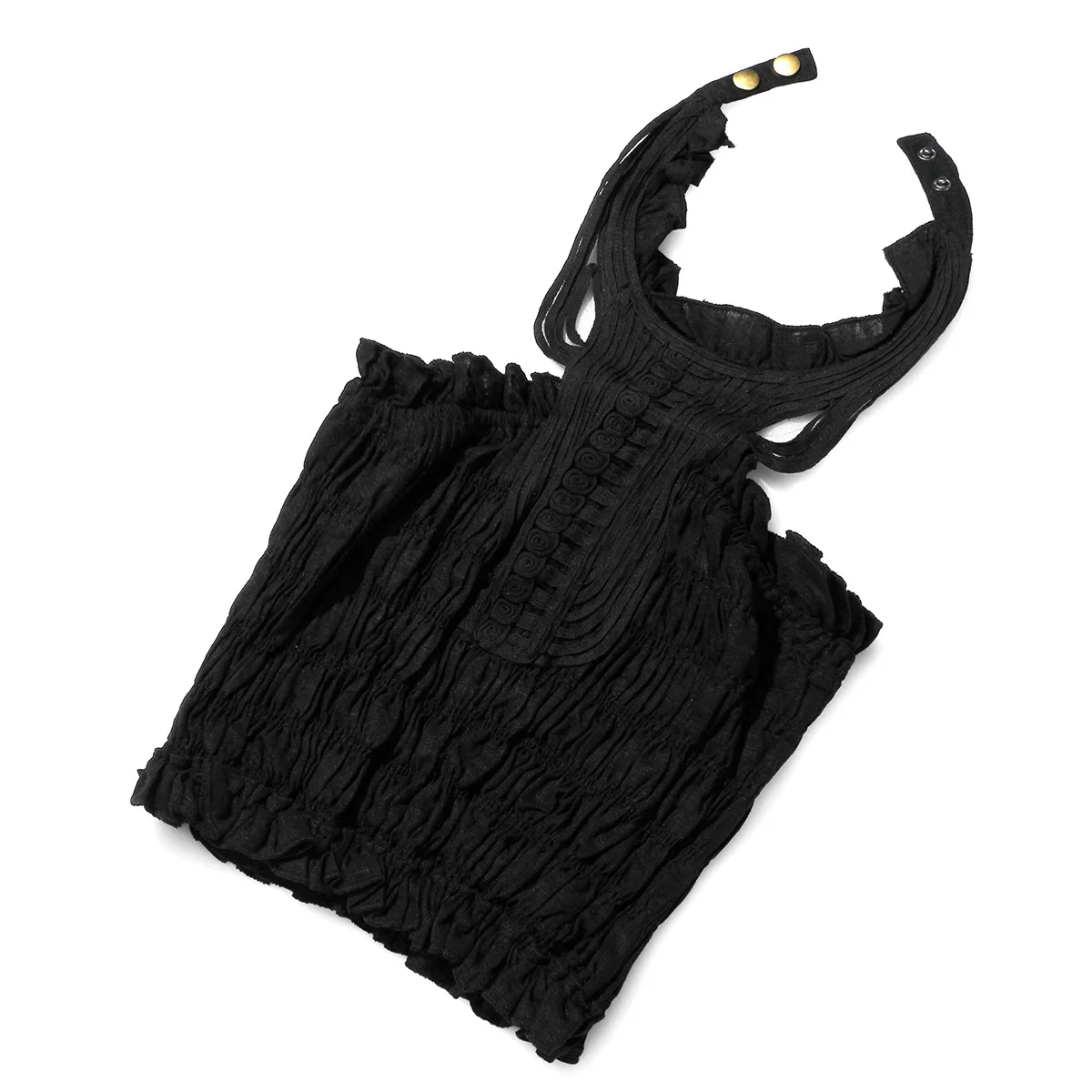 Женский укороченный топ с оборками GETSPRING черный хлопковый без рукавов открытыми