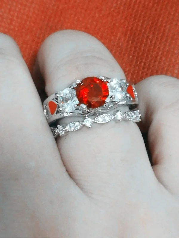 Couple Rings S925 Silver AAA Red Zirconia Women Wedding Ring Bridal Jewelry &amp Titanium Men |
