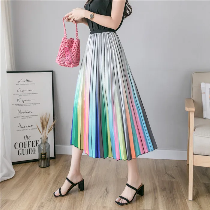 ATKULLQZ high quality factory direct spring summer clothes new rainbow skirt long skirt big swing woman skirt with lining