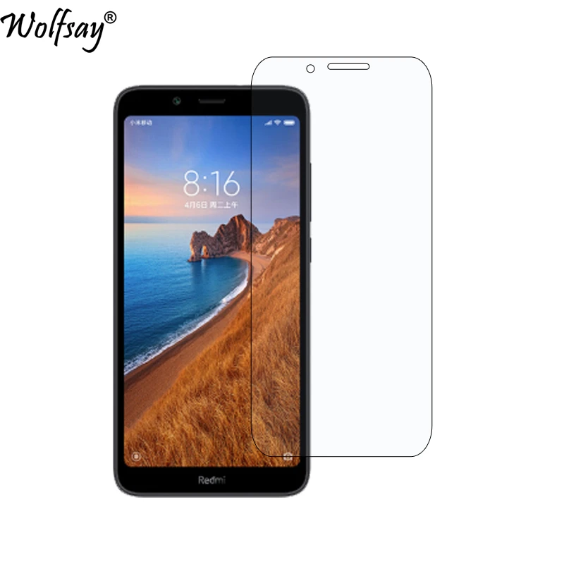 Protector de pantalla de vidrio templado para Xiaomi Redmi 7A, vidrio templado para Xiaomi Redmi 7A, pel&iacute;cula Wolfsay, 2 uds.-0
