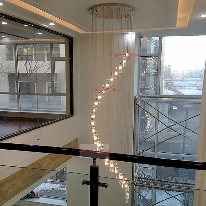 en Ucuz Uzun Avizeler Merdiven Kristal Spiral Avize Aydınlatma Gömme Montaj Avizeler Tavan Asılı Işıklar Süspansiyon Işık