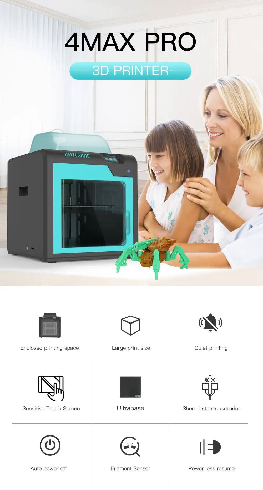 ANYCUBIC 3d принтер 4Max Pro/4Max большой плюс размер FDM Impresora Diy комплект модульный дизайн сопла 3d принтер пластик подарок на день рождения