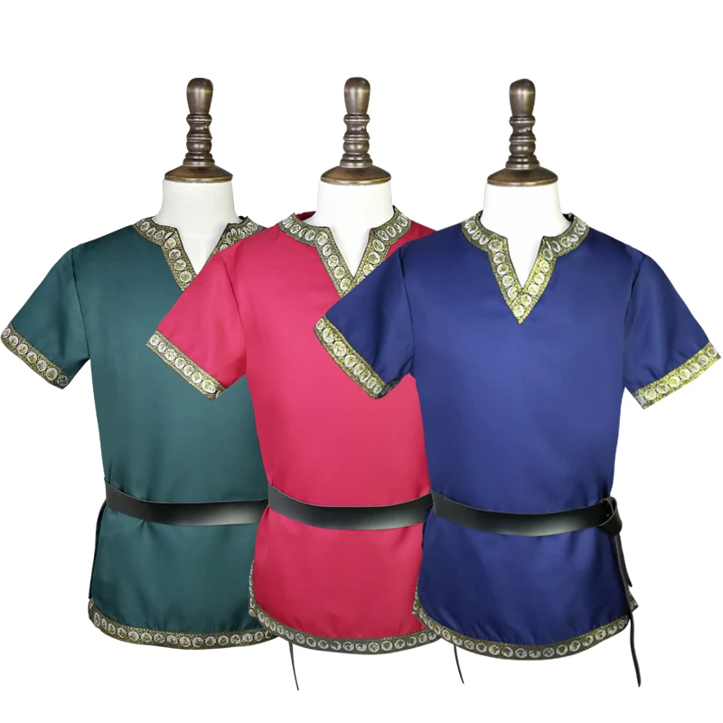

5 Colors Adult Men Medieval Renaissance Viking Warrior Knight Costume Tunic Top Shirt Army Pirate Cos Clothing For Men Plus Size