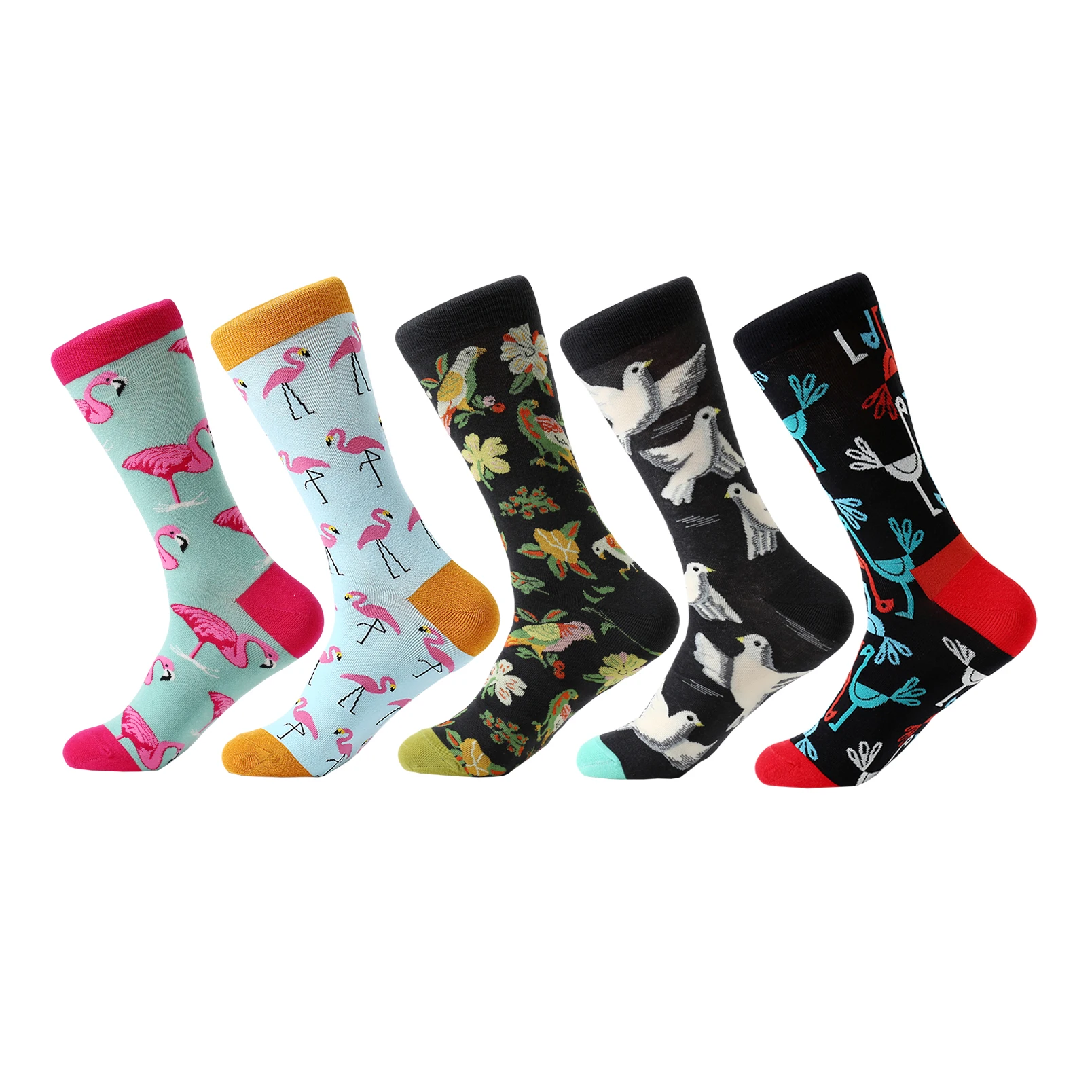 LETSBUY, 5 пара/лот, мужские Мультяшные хлопковые носки, животные, птица, цветок, цветные длинные носки, забавные носки для мужчин, повседневные, свадебные, gif - Цвет: F023