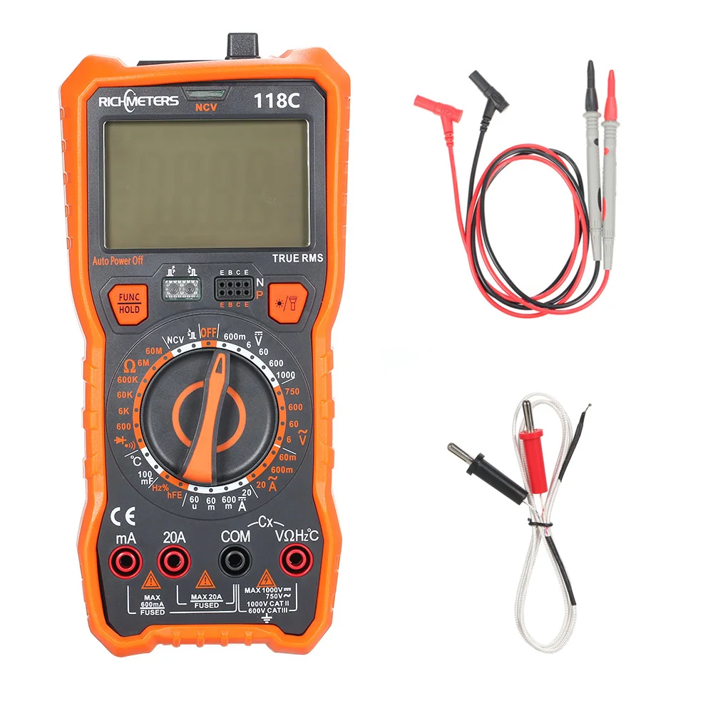 Цифровой мультиметр RICHMETERS 118B/118C 20А функция True RMS емкость 100мф магнит напряжение