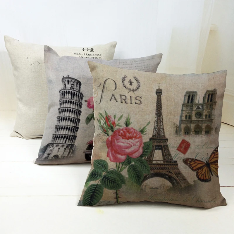 

Tower of Pisa Cushion Covers Paris Italy France tower Pillow Cases Car Interior Home Decorative Throw Pillows Flower Live Case