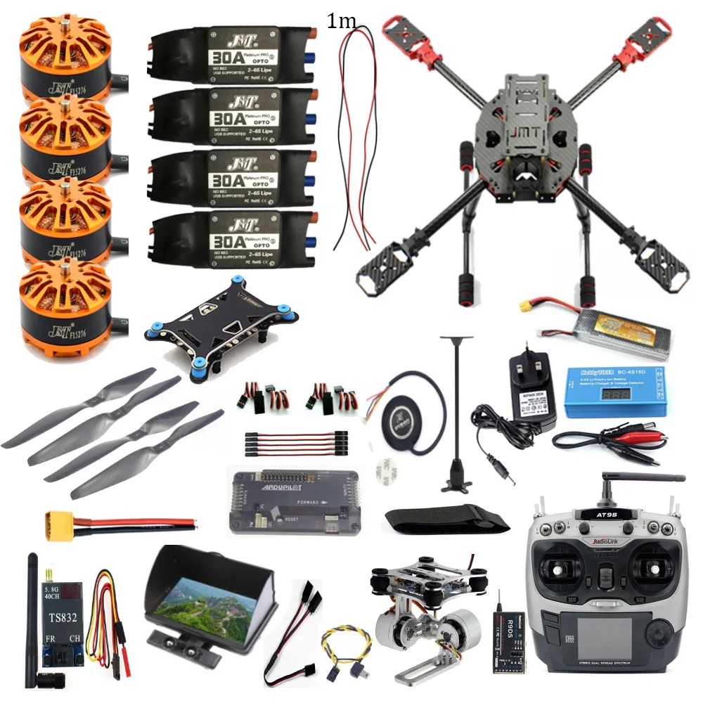 

Full Kit FPV DIY 2.4GHz 4-Aixs RC Airplanes APM2.8 Flight Controller M7N GPS J630 Carbon Fiber Frame Props with AT9S TX Copter
