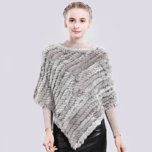 natural gray Модное пончо из натурального кроличьего меха, шарф из натурального кроличьего меха, вязаные эластичные женские вечерние шарфы из натурального кроличьего меха - Цвет: natural gray