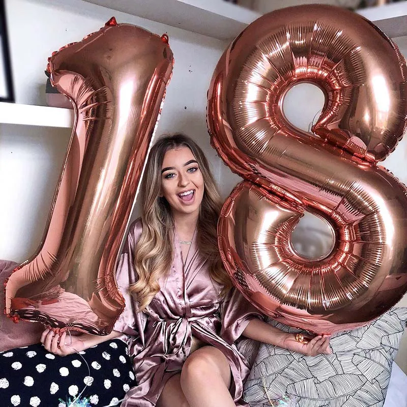 rose gold 32/40 дюймов номер 18 шар цвета: золотистый, серебристый синий розовый цвет цифр Фольга воздушные шары для мальчиков и девочек 18th день рождения Юбилей вечерние Декор - Цвет: rose gold