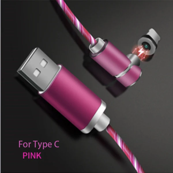 For Type-c-Pink Sovawin 1 м Магнитный кабель Micro USB быстрая зарядка USB C 5A зарядное устройство для мобильного телефона светодиодный локоть для huawei для samsung для Iphone - Цвет: For Type-c-Pink