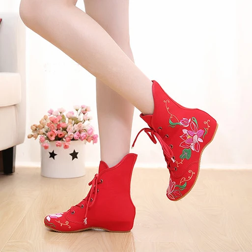 Пекинская Тканевая обувь этническая вышивка для отдыха на шнуровке с цветами