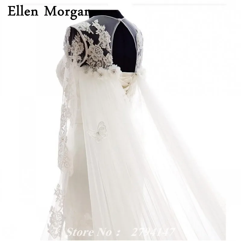 Русалка с длинным рукавом свадебные платья для девочек цвета слоновой кости Sheer