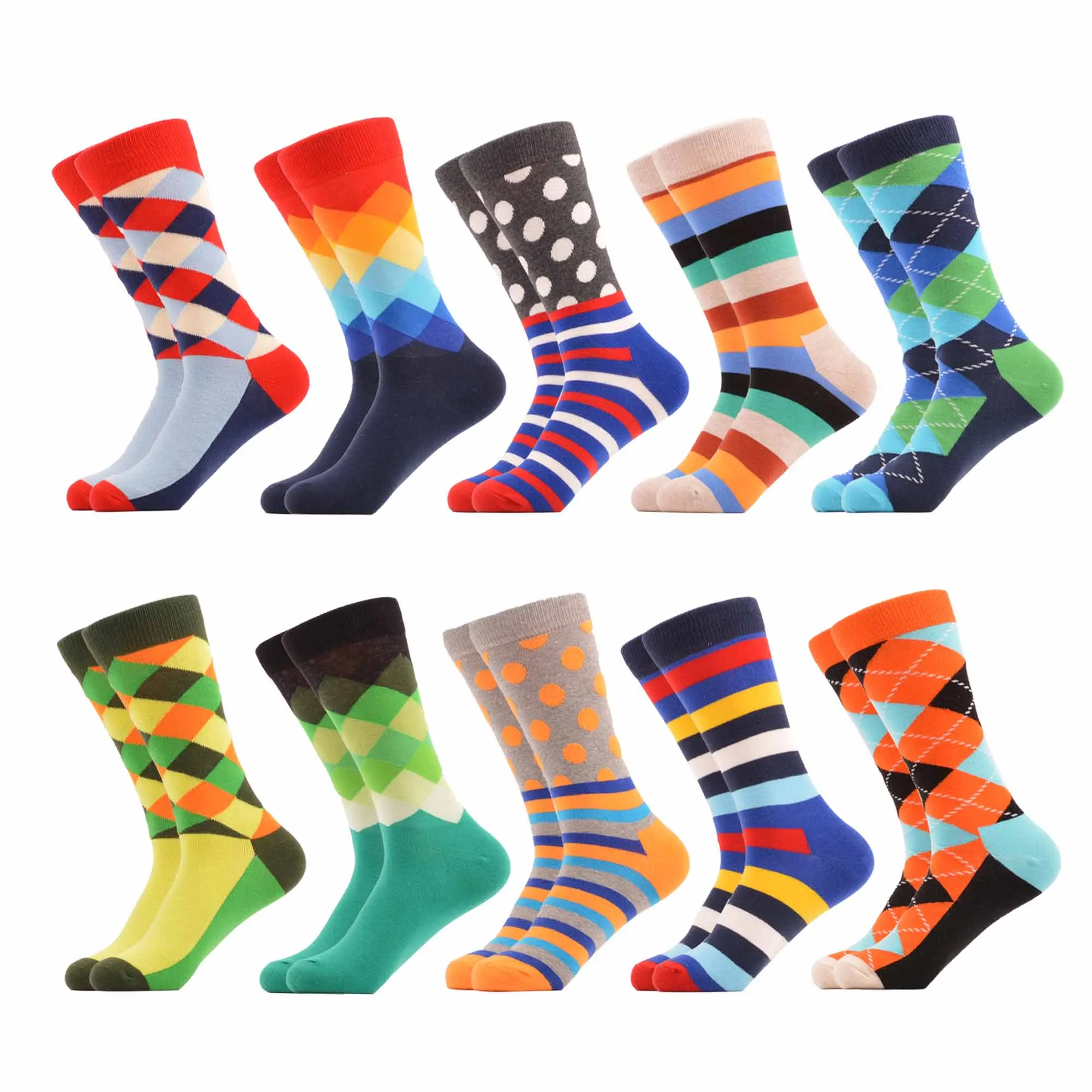 06368 (10 pairs) SANZETTI Men's Colorful Combed Cotton Happy Novelty Socks Hip Hop High Quality Skateboard Plaid Geometric Funny Socks For Gifts - Цвет: 06368 (10 pairs)