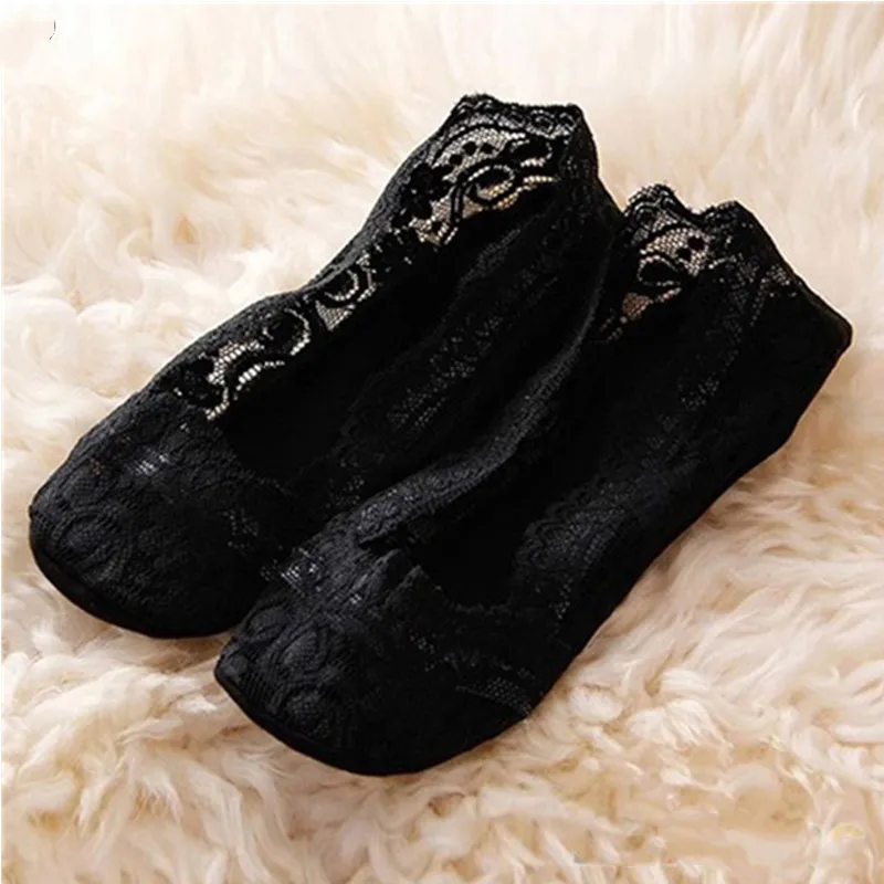 Короткие кружевные носки с нескользящей подошвой женские летние прозрачные