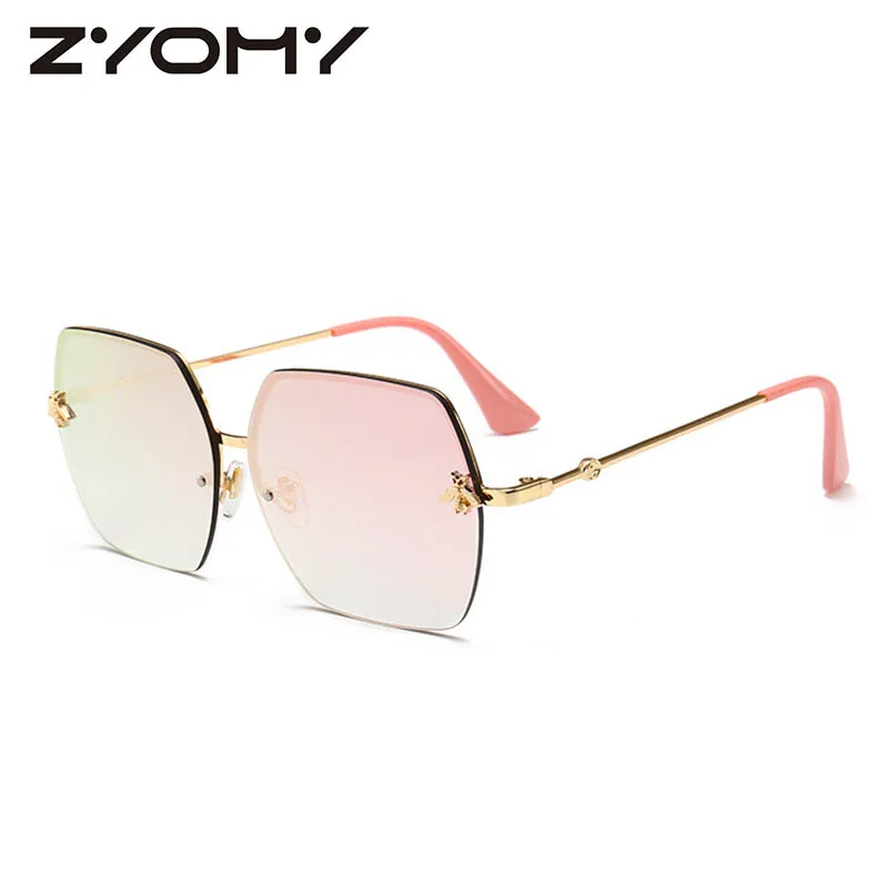 C5 gold light pink Женские солнцезащитные очки, фирменный дизайн, квадратные металлические очки, медовая пчела, аксессуары, градиентные цветные линзы, очки для вождения, UV400 - Цвет линз: C5 gold light pink
