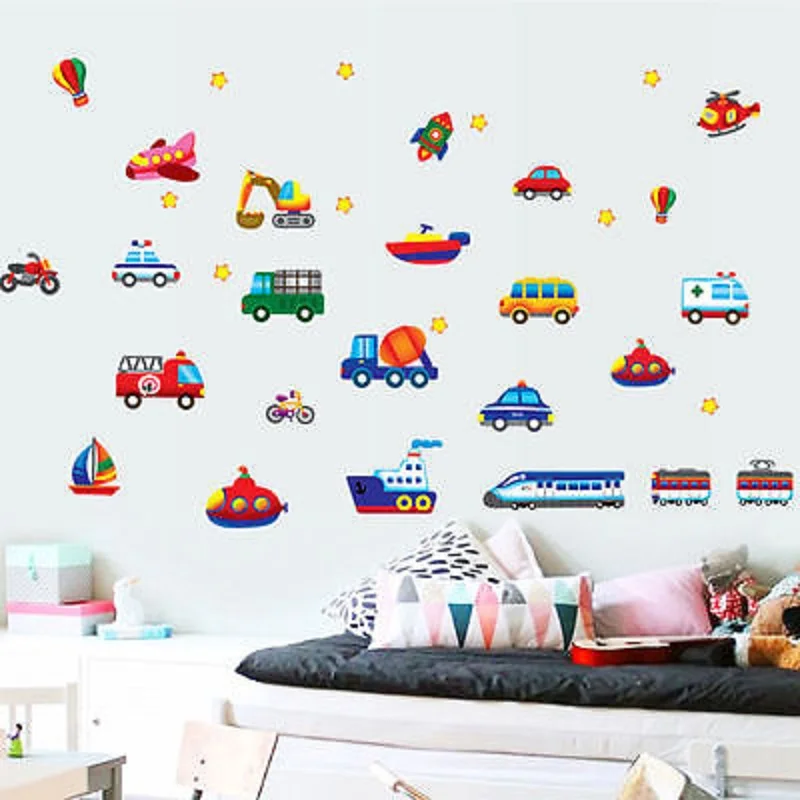 Сладкий домашний поезд грузовик вертолет автобус съемная настенная наклейка для