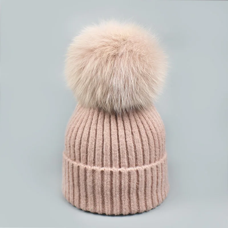 Hat Pink Женский зимний шарф шапка наборы Skullies толстый теплый лисий мех помпон шапка и шарф Вязаные Лыжные шапочки gorro для взрослых и детские шапочки - Color: Hat Pink
