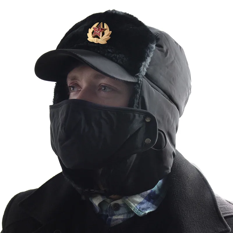 Советская армия, военный значок, Россия, ушанка, шапки-бомберы, летчик, охотник, шапка, зимняя, искусственный мех кролика, ушанка, мужские снежные шапки